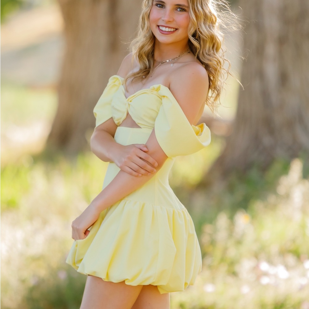 REVOLVE Yellow Off-Shoulder Mini Dress